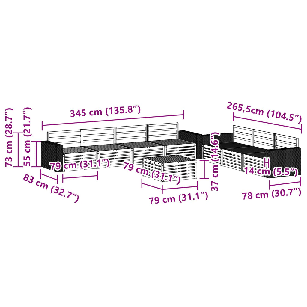 Outdoor-Sofagarnitur 8 pcs Natur 79 x 79 x 37 cm