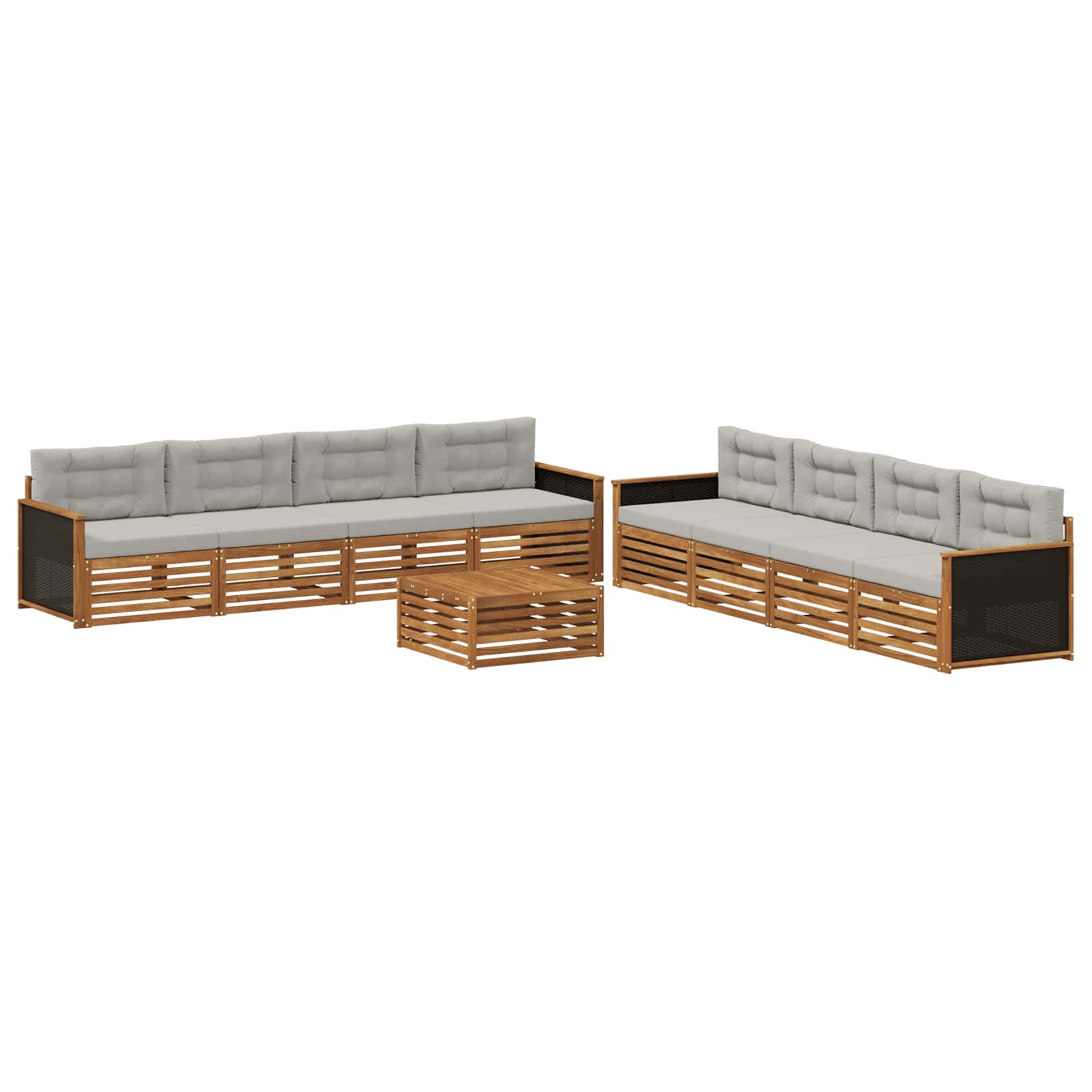 Outdoor-Sofagarnitur 9 pcs Natürlich und Hellgrau Polyester