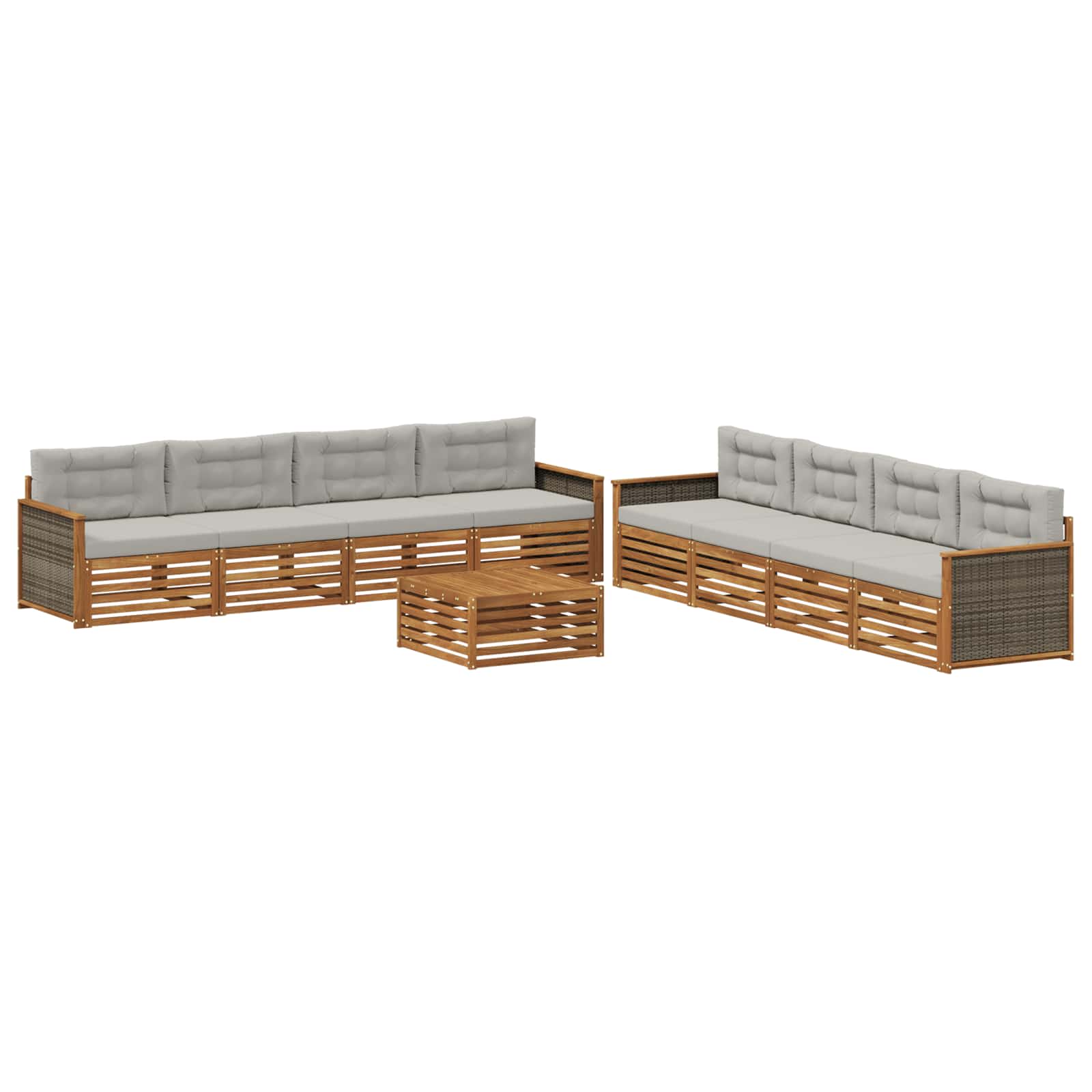 Outdoor-Sofagarnitur mit Kissen 9 pcs Natürlich und Hellgrau