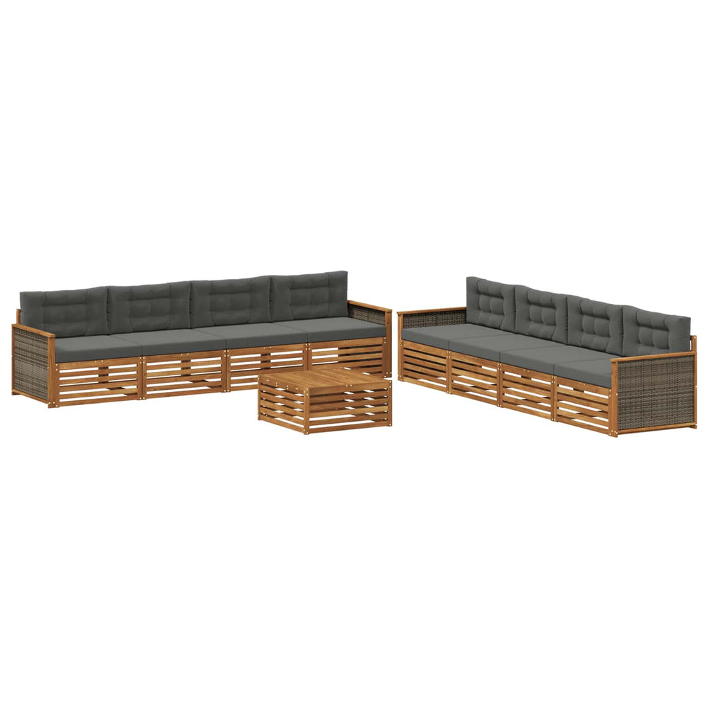 Outdoor-Sofagarnitur mit Kissen 9 pcs Natur und Anthrazit