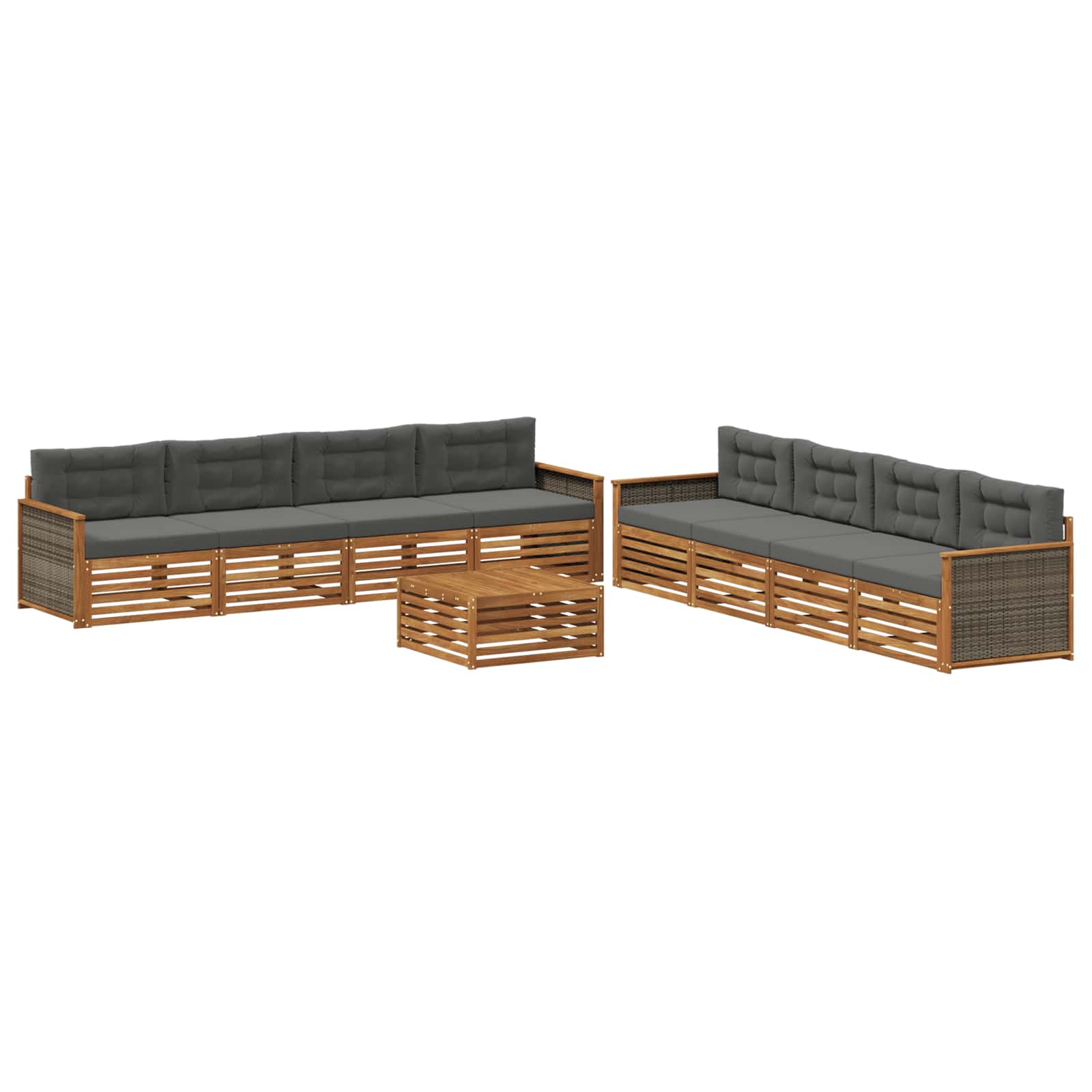Outdoor-Sofagarnitur mit Kissen 9 pcs Natur und Anthrazit