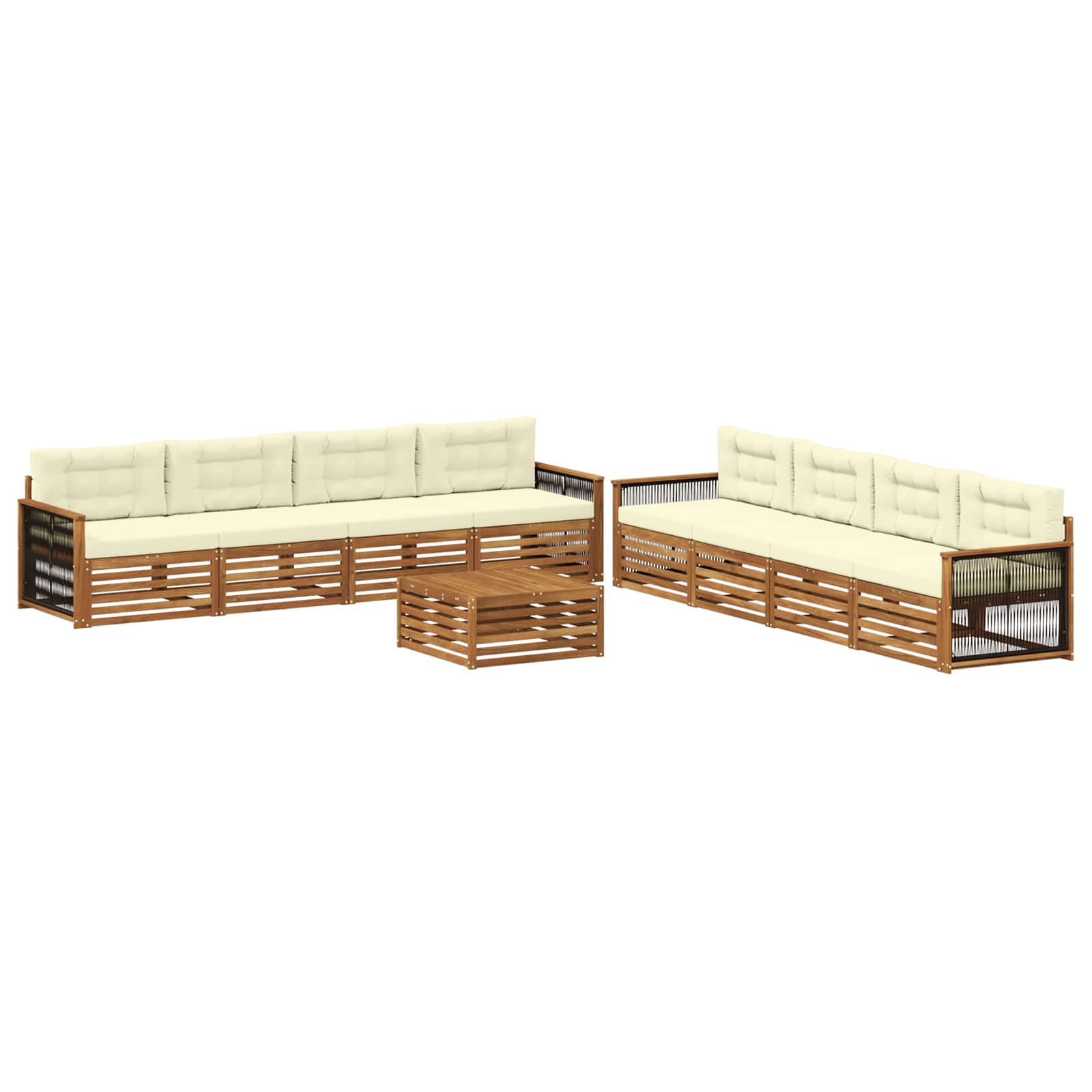 Outdoor-Sofagarnitur mit Kissen 9 pcs Natur und Creme