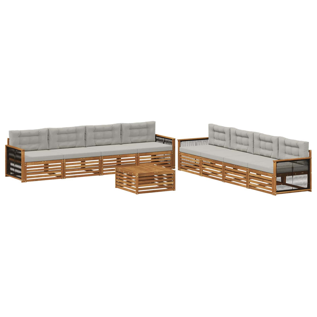 Outdoor-Sofagarnitur mit Kissen 9 pcs Natürlich und Hellgrau