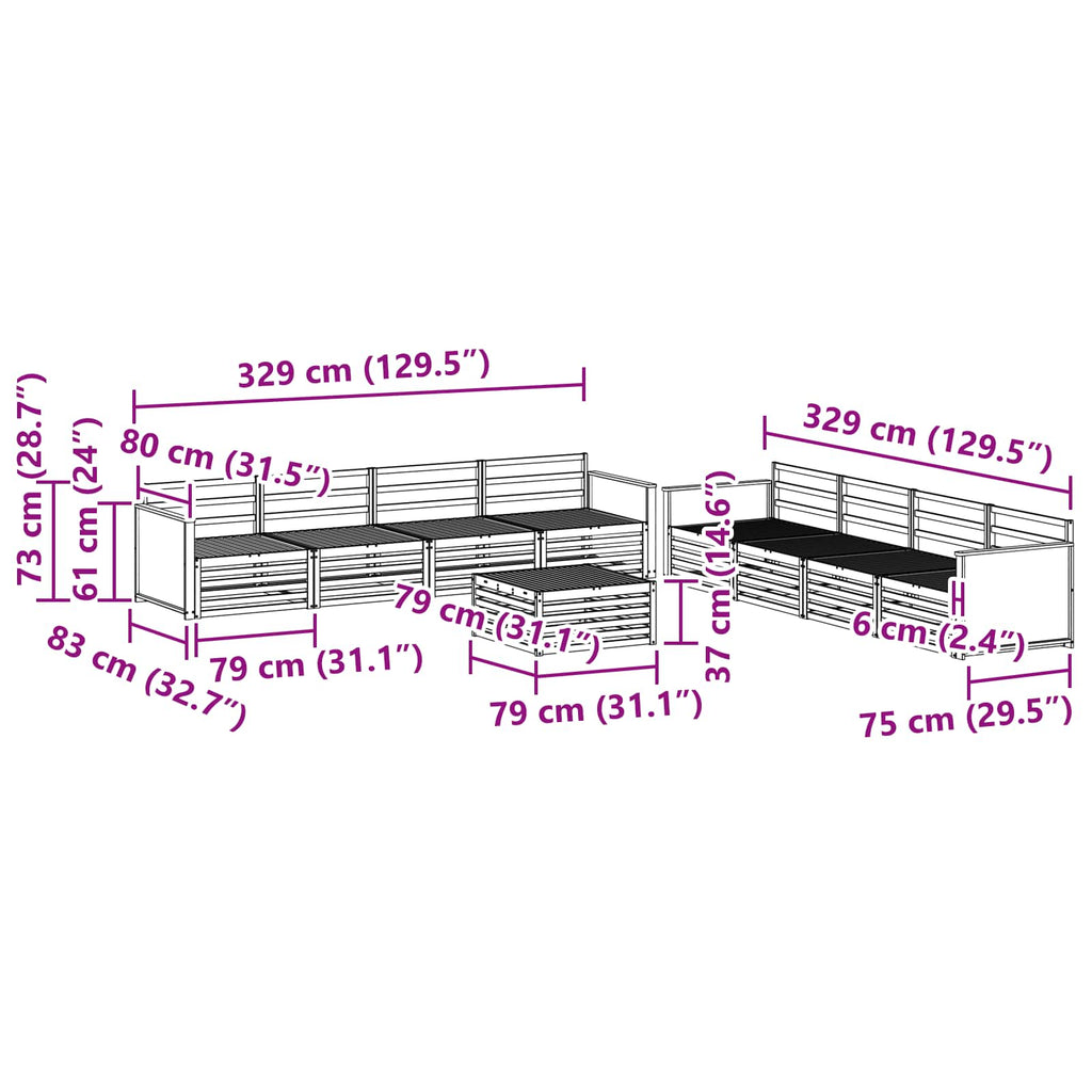 Outdoor-Sofagarnitur 9 pcs Natur Massivholz Akazie