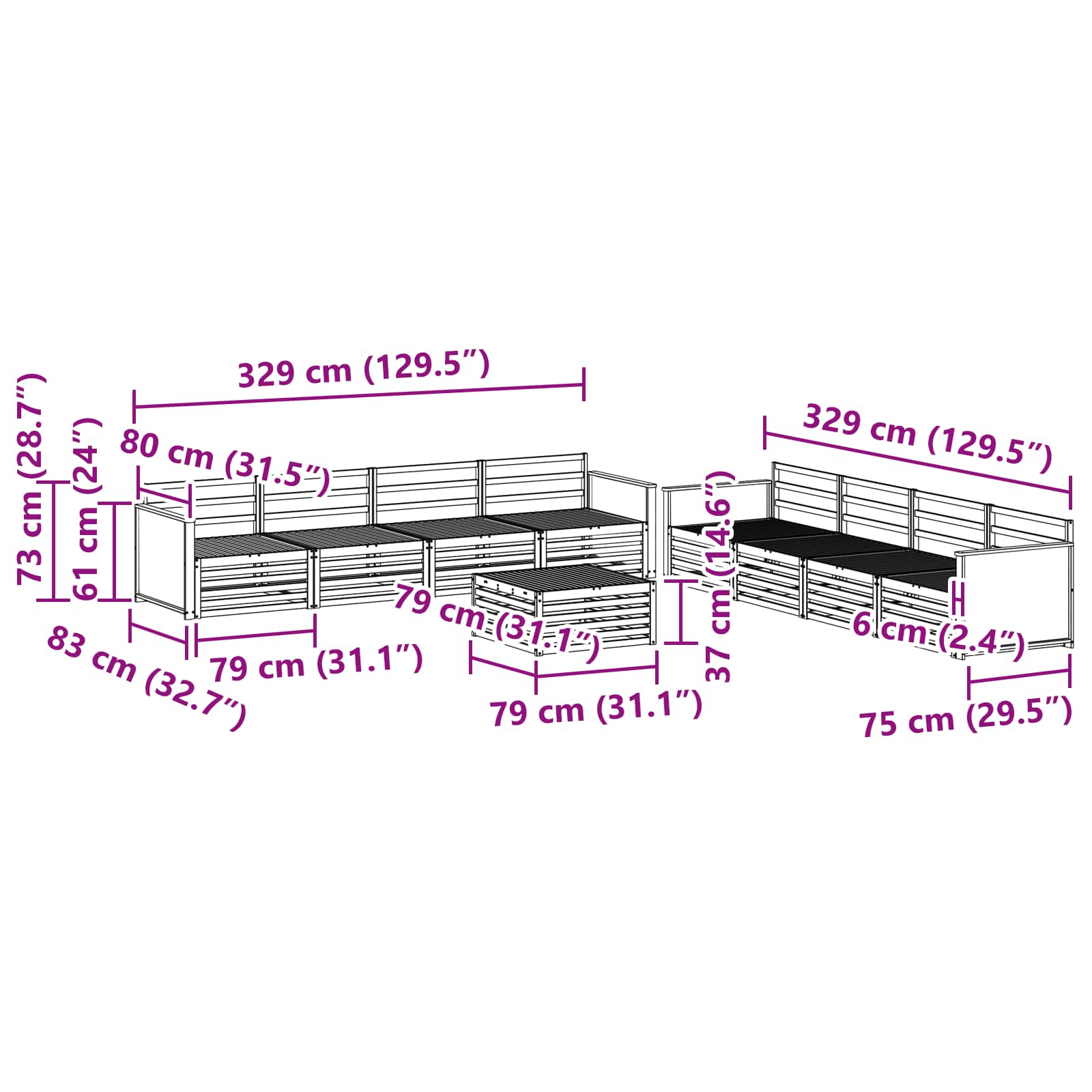 Outdoor-Sofagarnitur 9 pcs Natur Massivholz Akazie