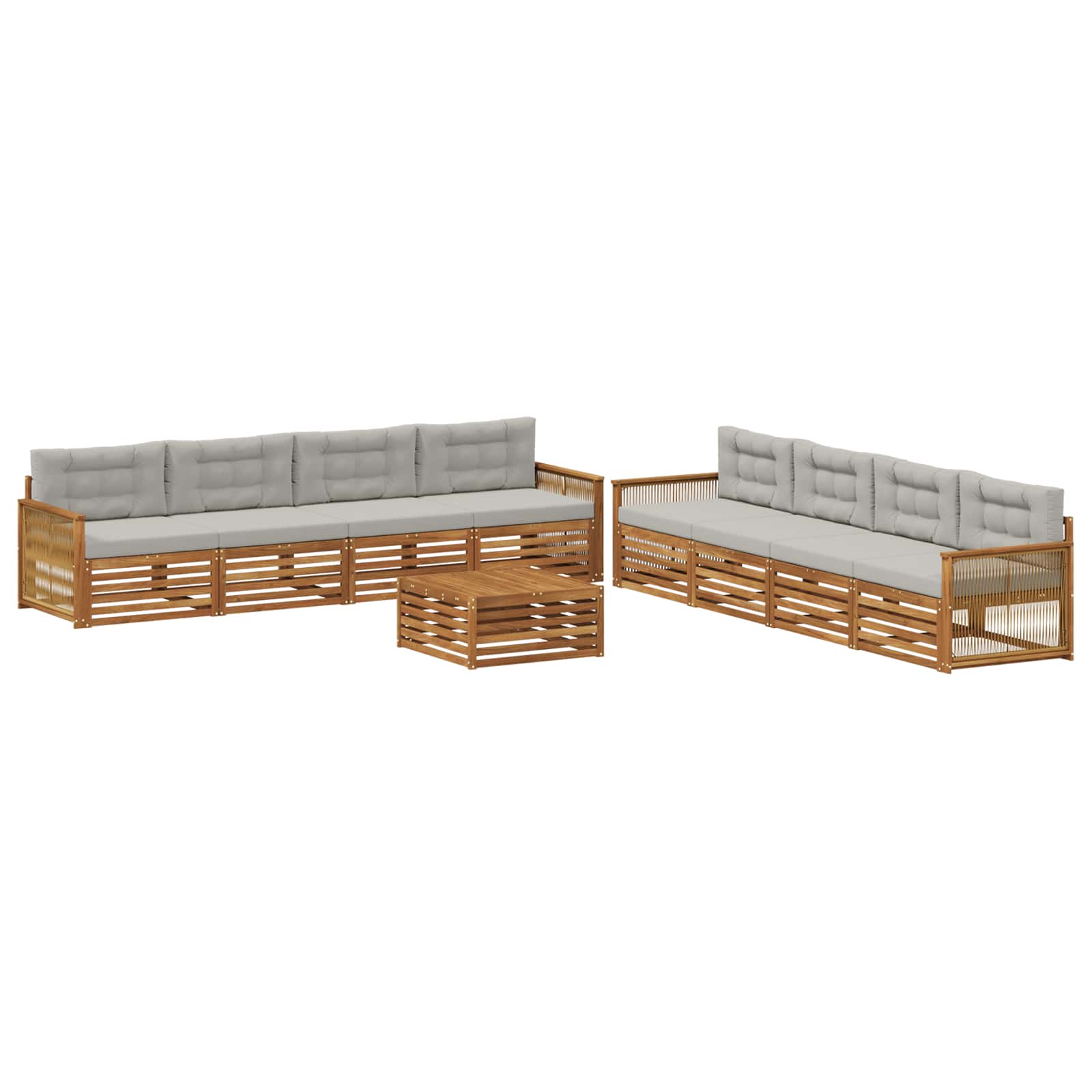 Outdoor-Sofagarnitur mit Kissen 9 pcs Natürlich und Hellgrau