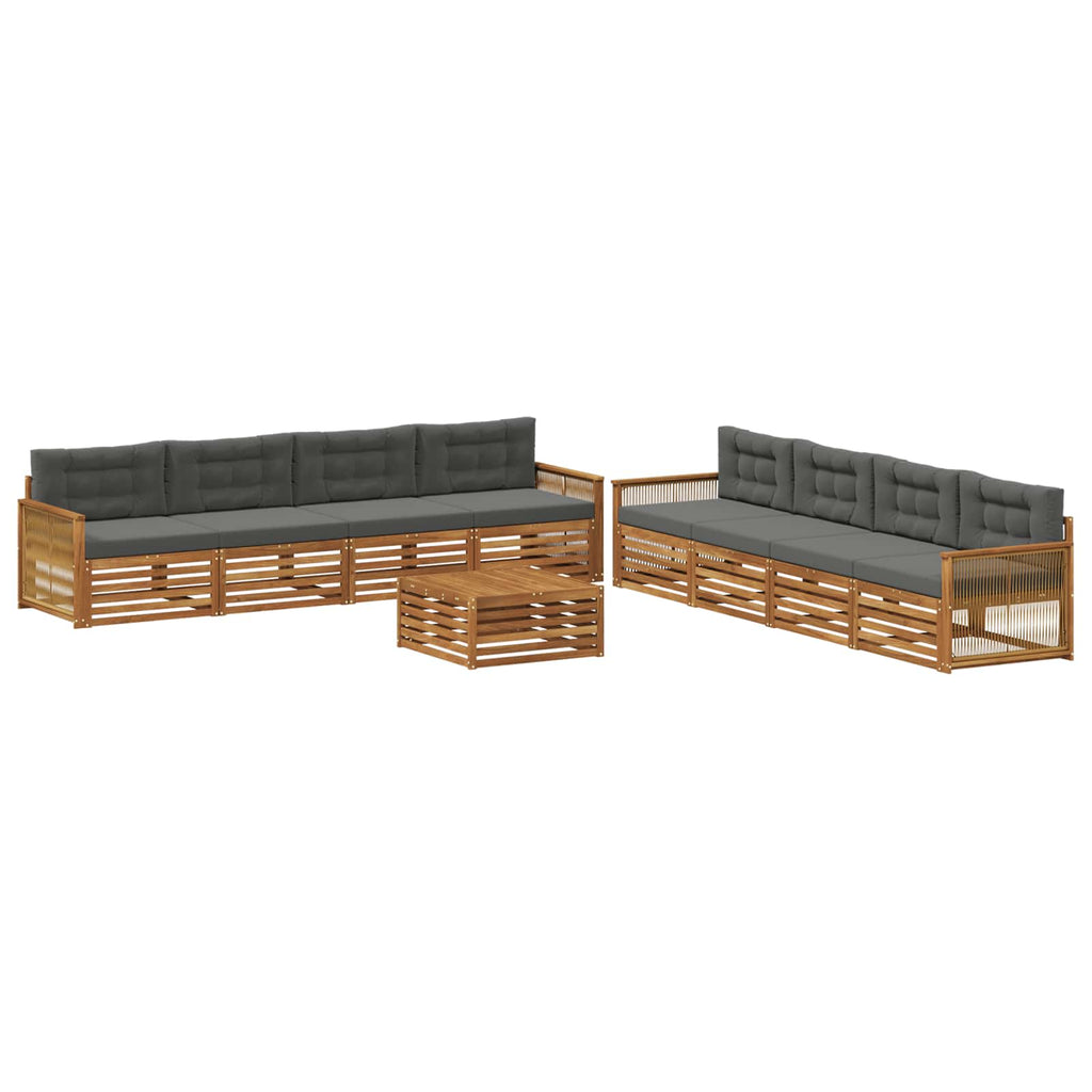 Outdoor-Sofagarnitur mit Kissen 9 pcs Natur und Anthrazit
