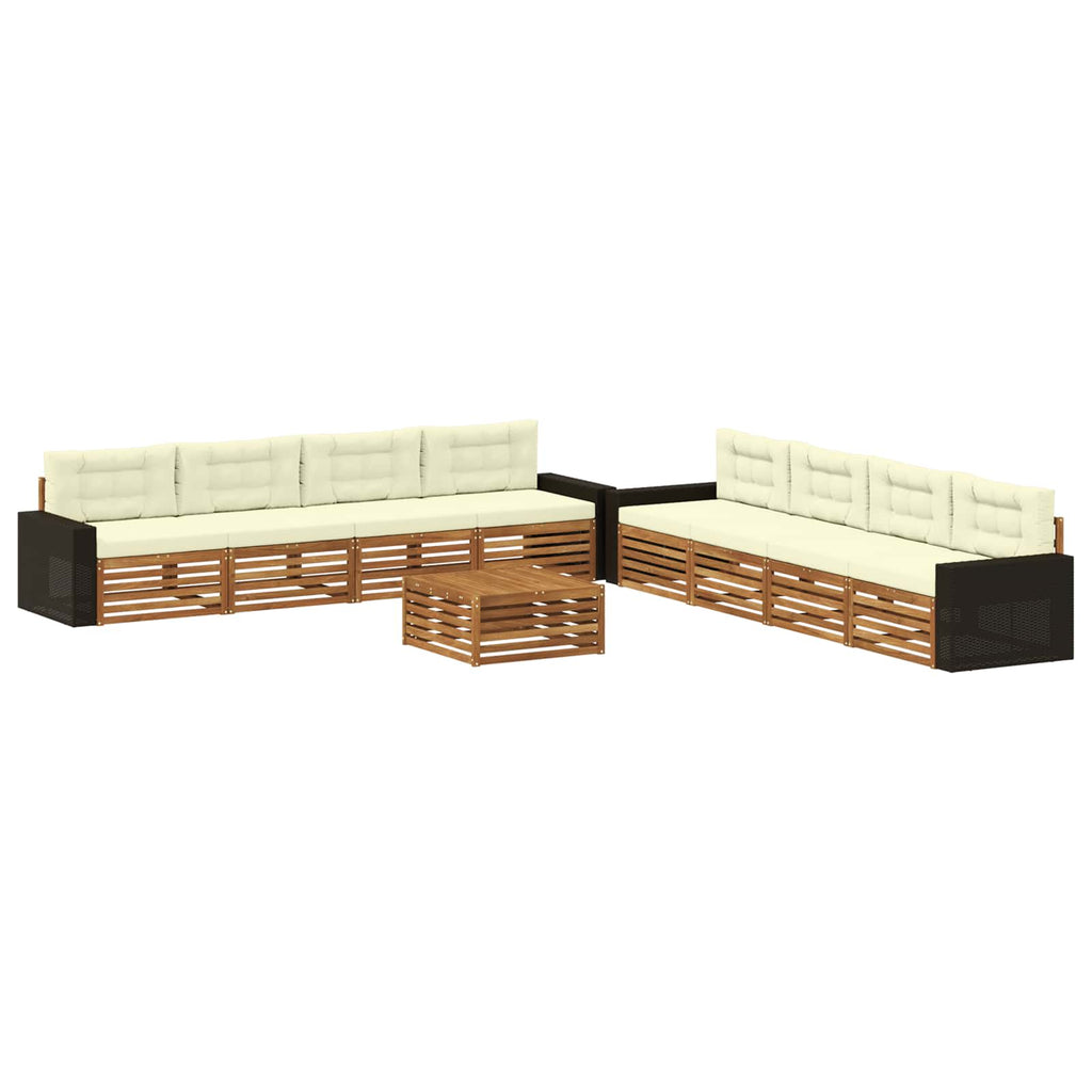 Outdoor-Sofagarnitur mit Kissen 9 pcs Natur und Creme Polyester