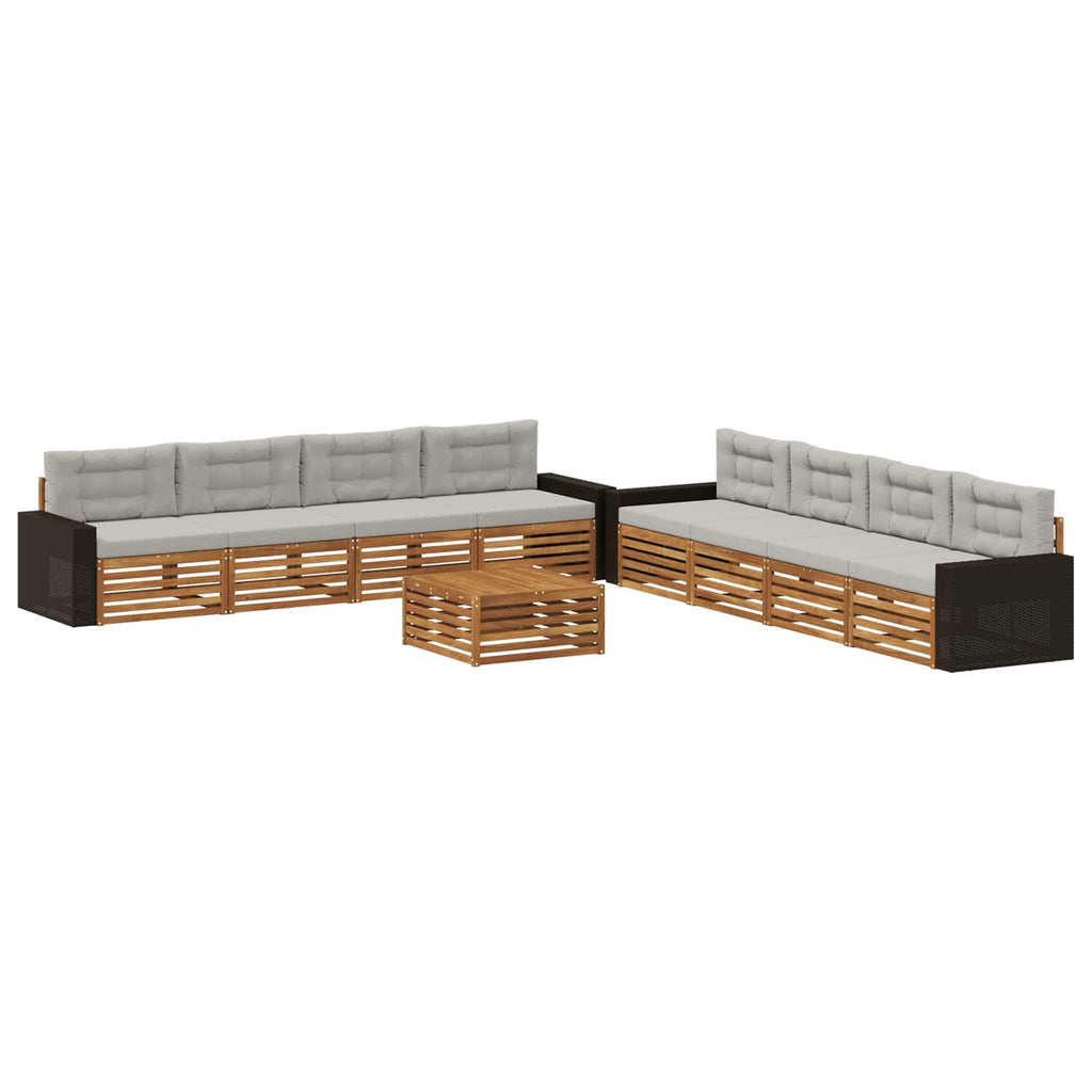 Outdoor-Sofagarnitur 9 pcs Natürlich und Hellgrau Polyester