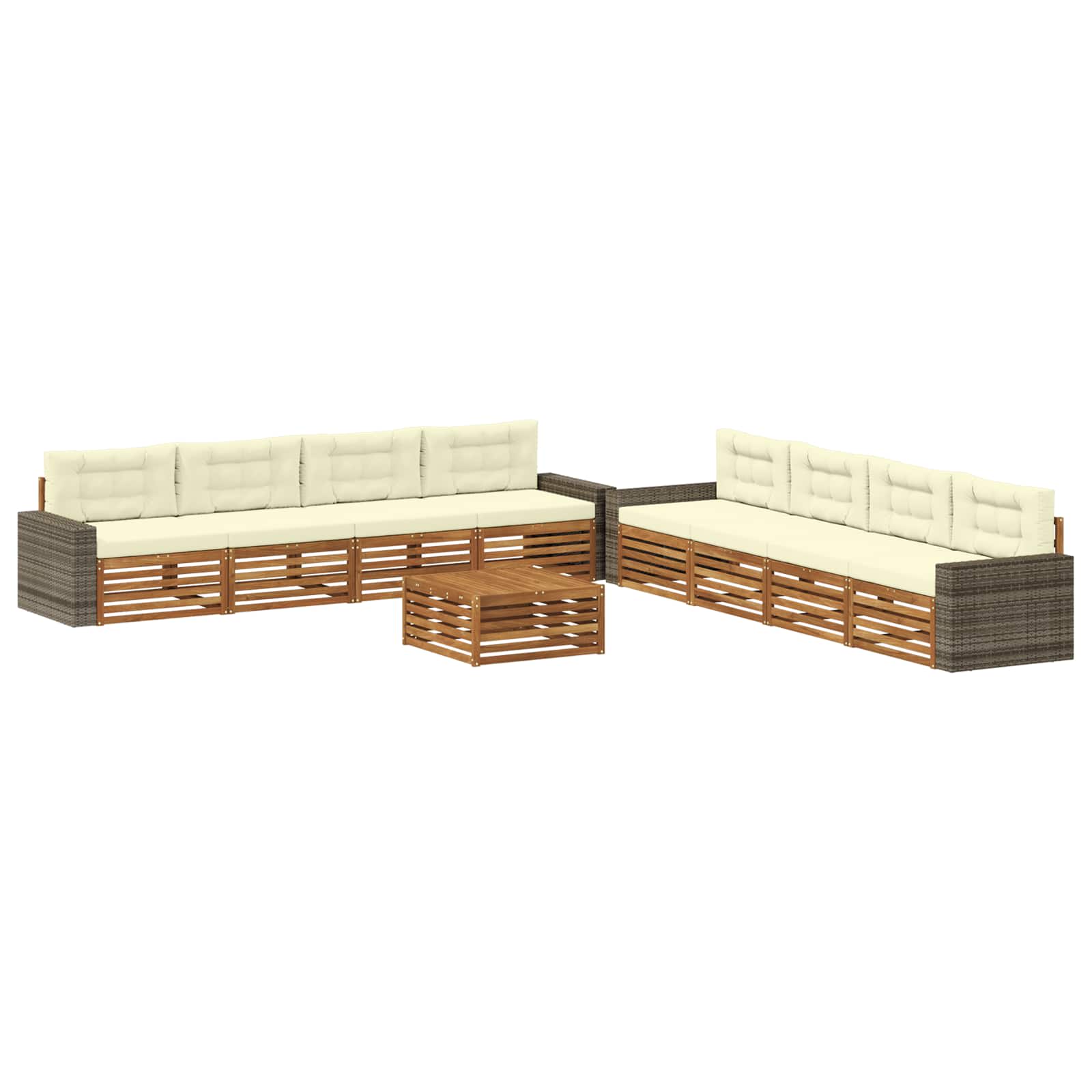 Outdoor-Sofagarnitur mit Kissen 9 pcs Natur und Creme Polyester