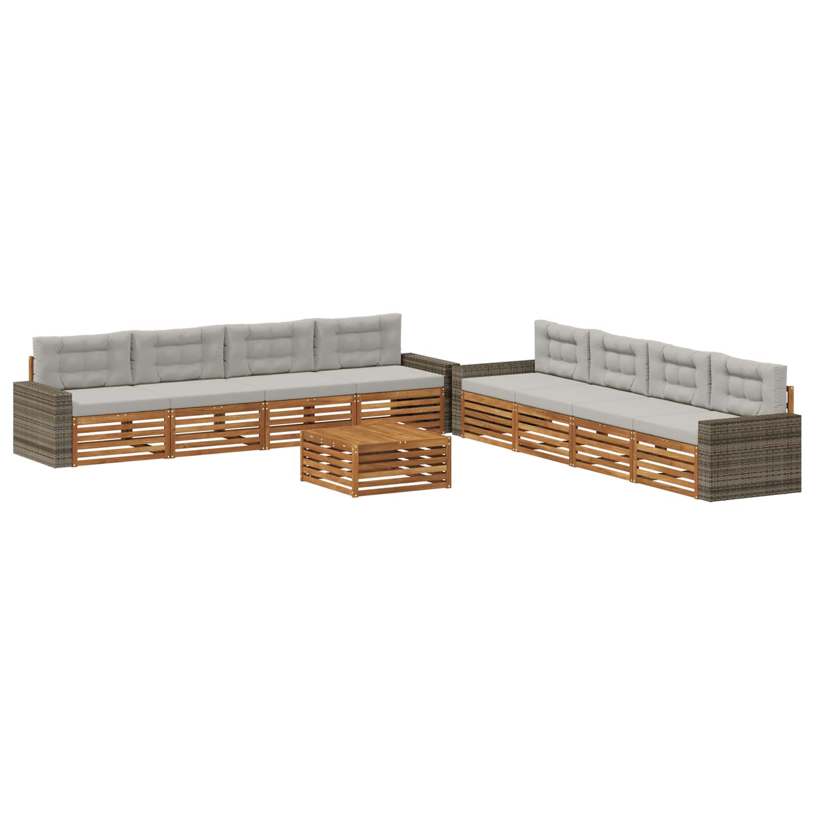 Outdoor-Sofagarnitur 9 pcs Natürlich und Hellgrau Polyester