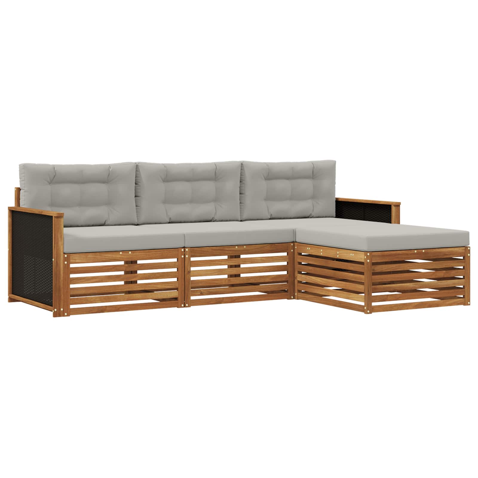 Outdoor-Sofagarnitur 4 pcs Natürlich und Hellgrau Polyester