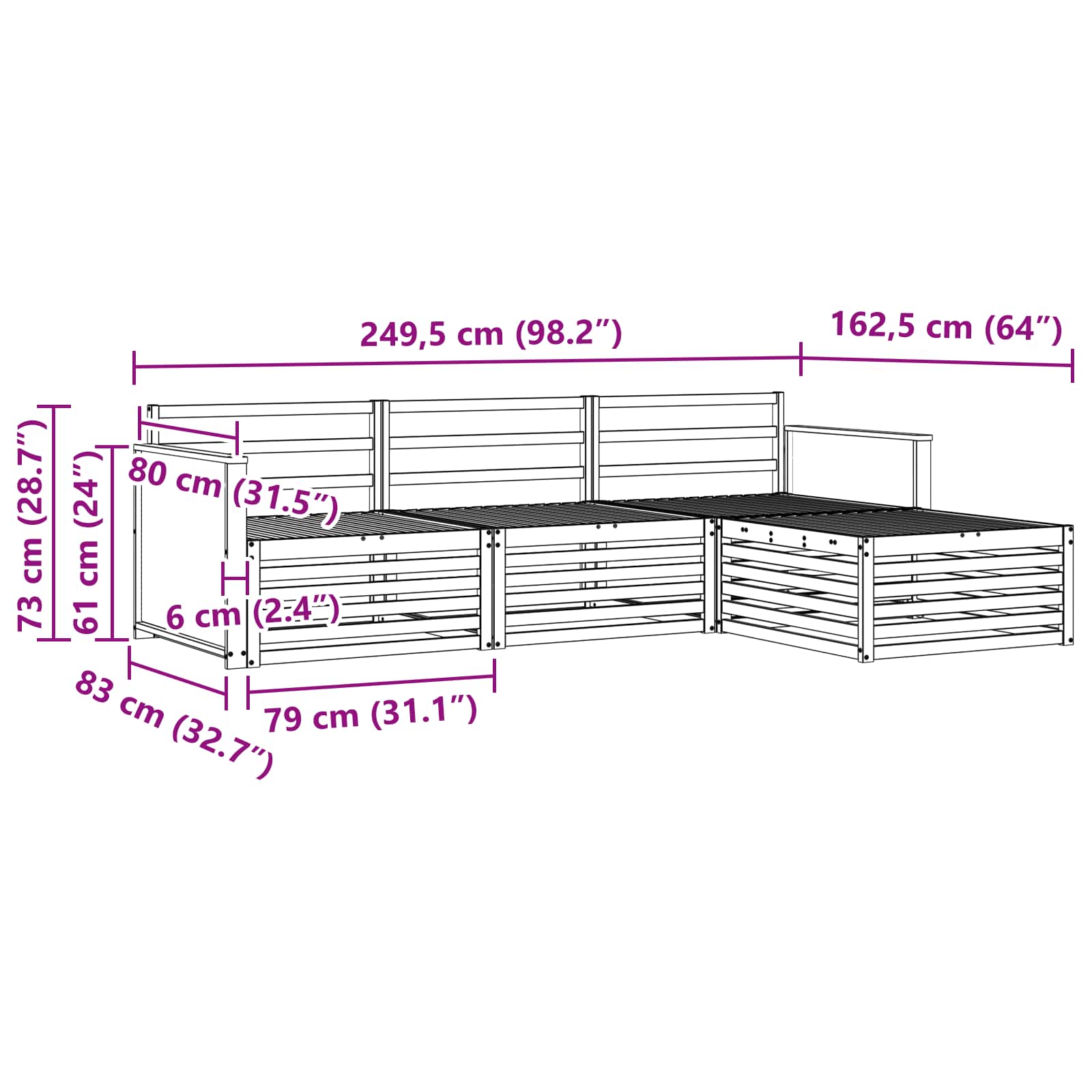 Outdoor-Sofagarnitur Natur 249,5 x 162,5 x 73 cm