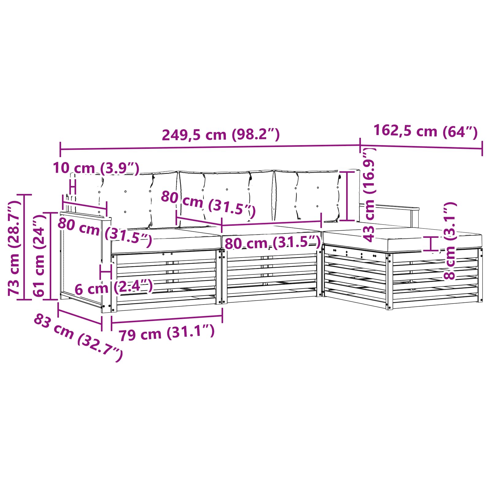 Outdoor-Sofagarnitur Natur und Creme 249,5 x 162,5 x 73 cm