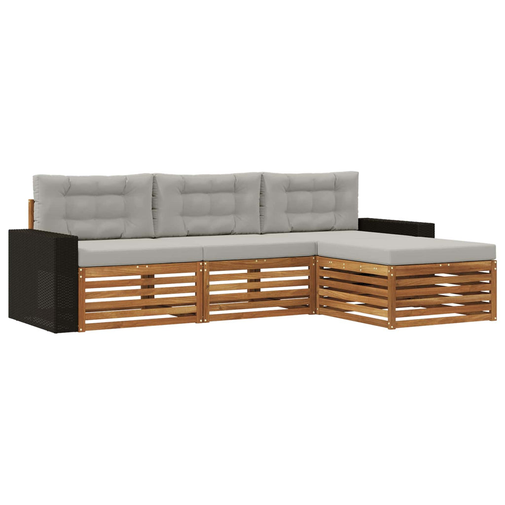 Outdoor-Sofagarnitur 4 pcs Natürlich und Hellgrau Polyester