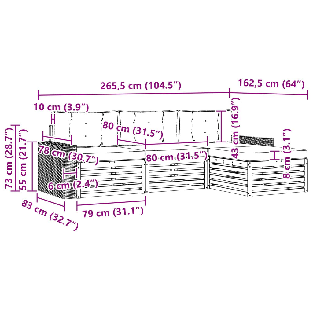Outdoor-Sofagarnitur 4 pcs Natürlich und Hellgrau Polyester