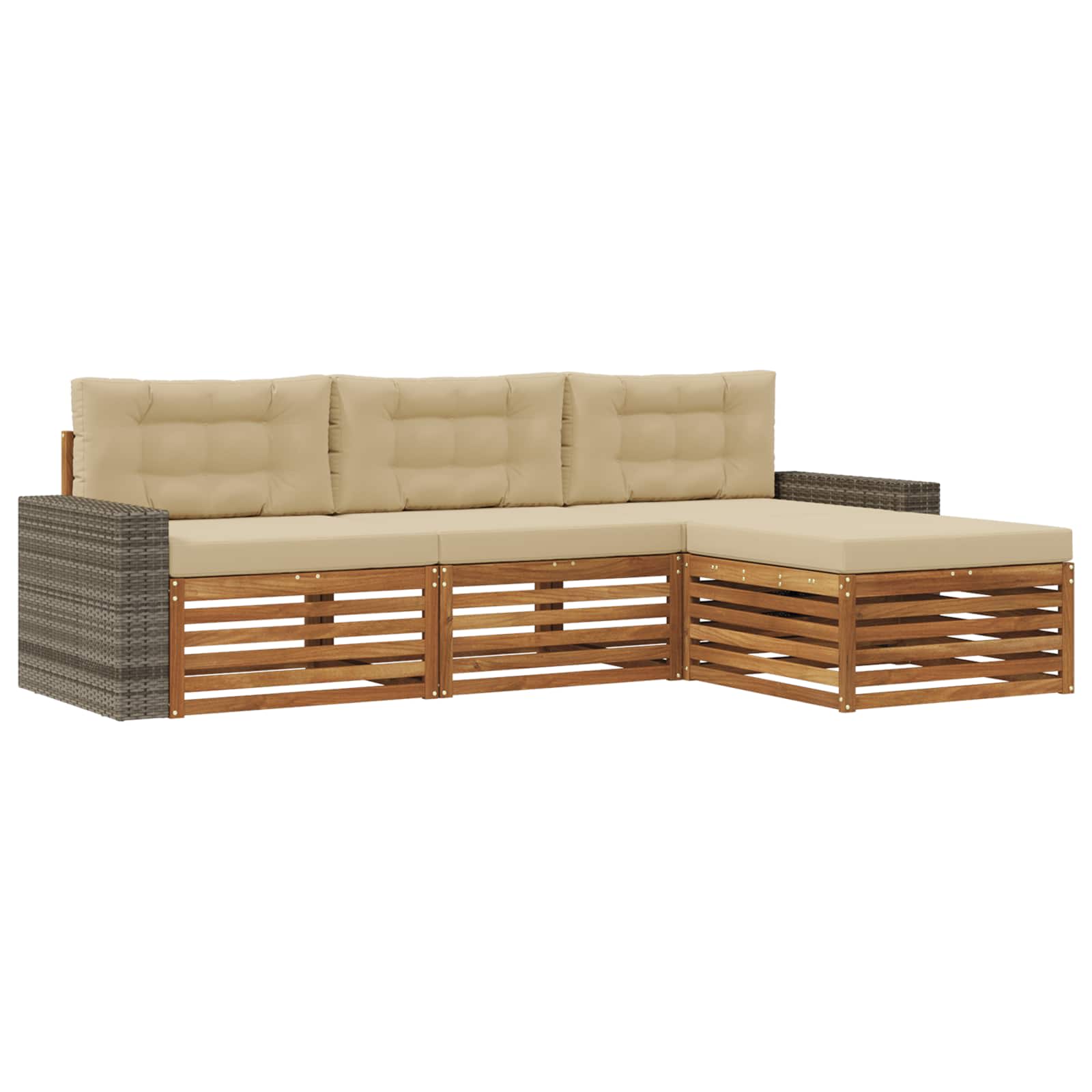 Outdoor-Sofagarnitur mit Kissen 4 pcs Natur und Beige Polyester