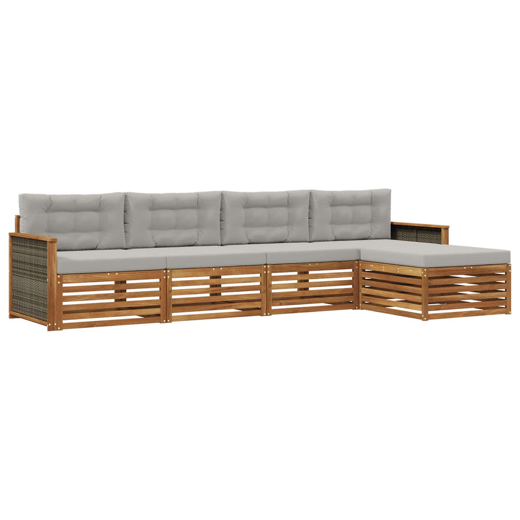 Outdoor-Sofagarnitur mit Kissen 5 pcs Natürlich und Hellgrau