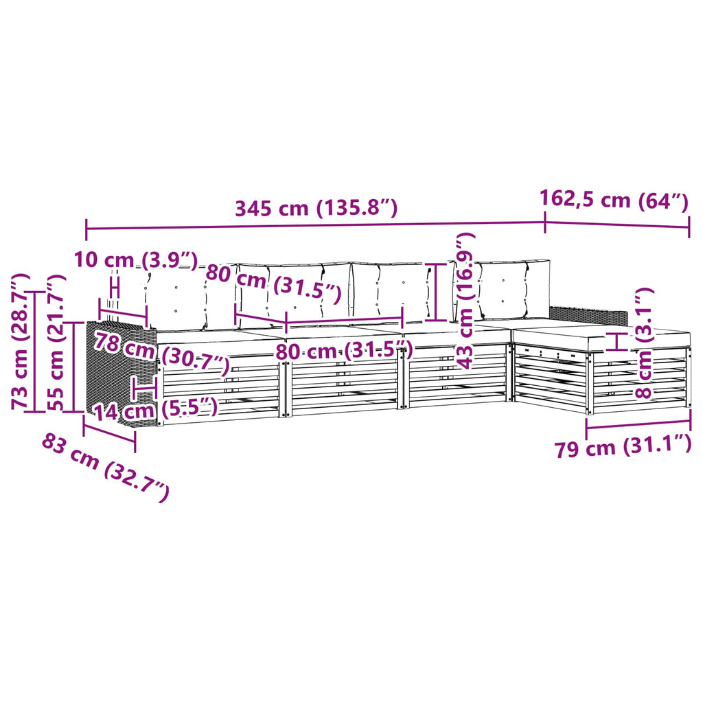Outdoor-Sofagarnitur 5 pcs Natur und Anthrazit Polyester