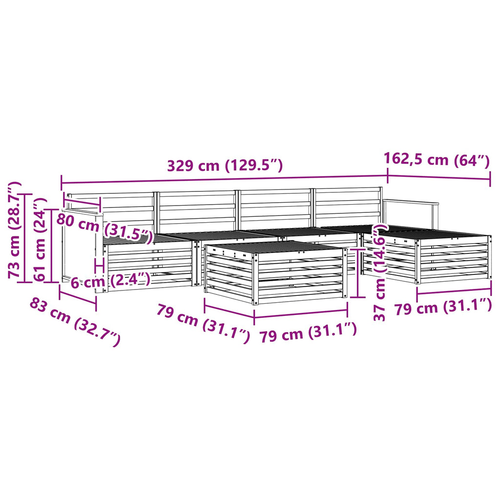 Outdoor-Sofagarnitur 6 pcs Natur 79 x 79 x 37 cm