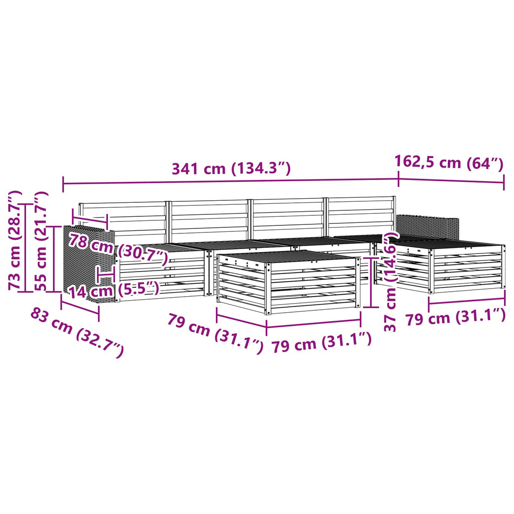 Outdoor-Sofagarnitur 6 pcs Natur 79 x 79 x 37 cm