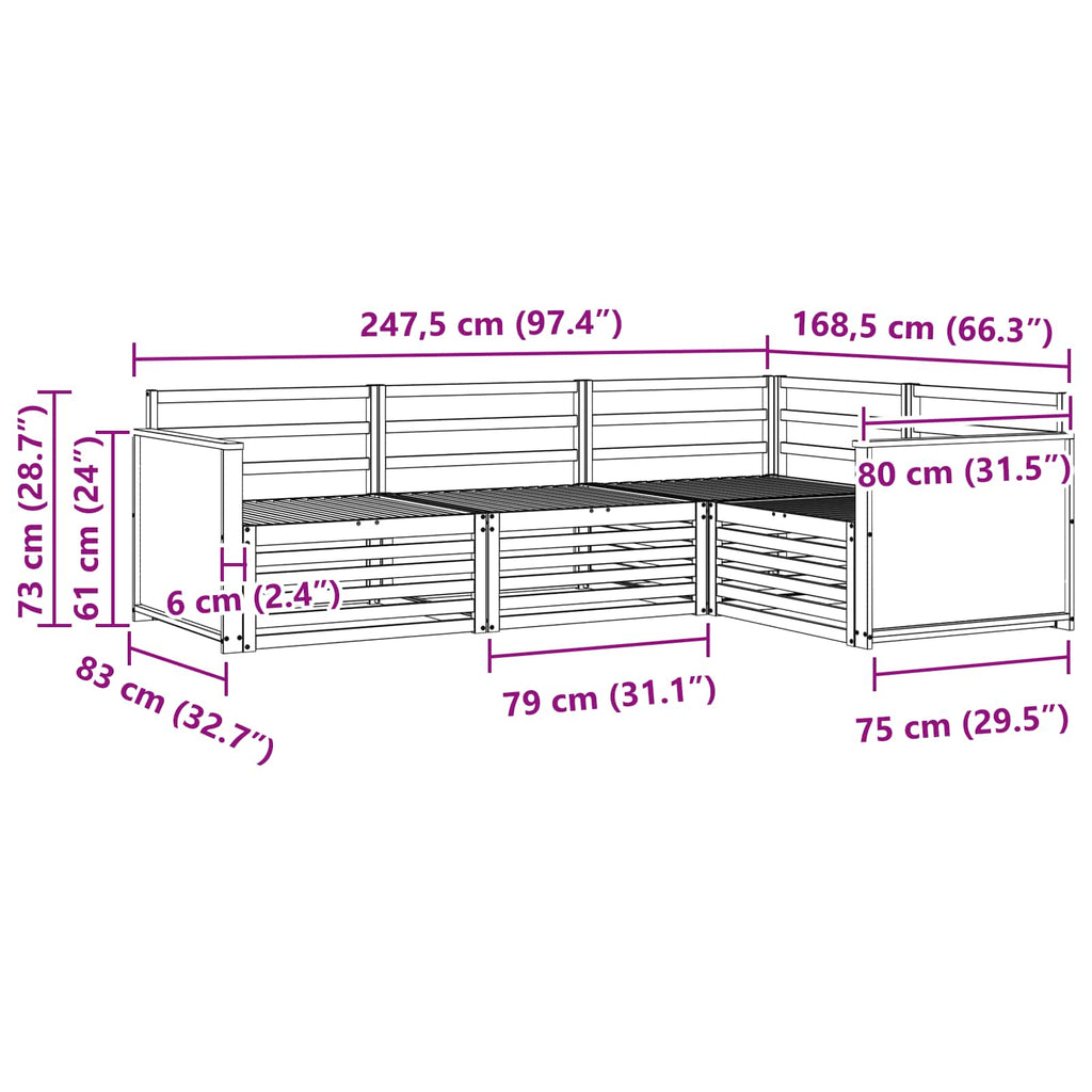 Outdoor-Sofagarnitur 4 pcs Natur 247,5 x 168,5 x 73 cm