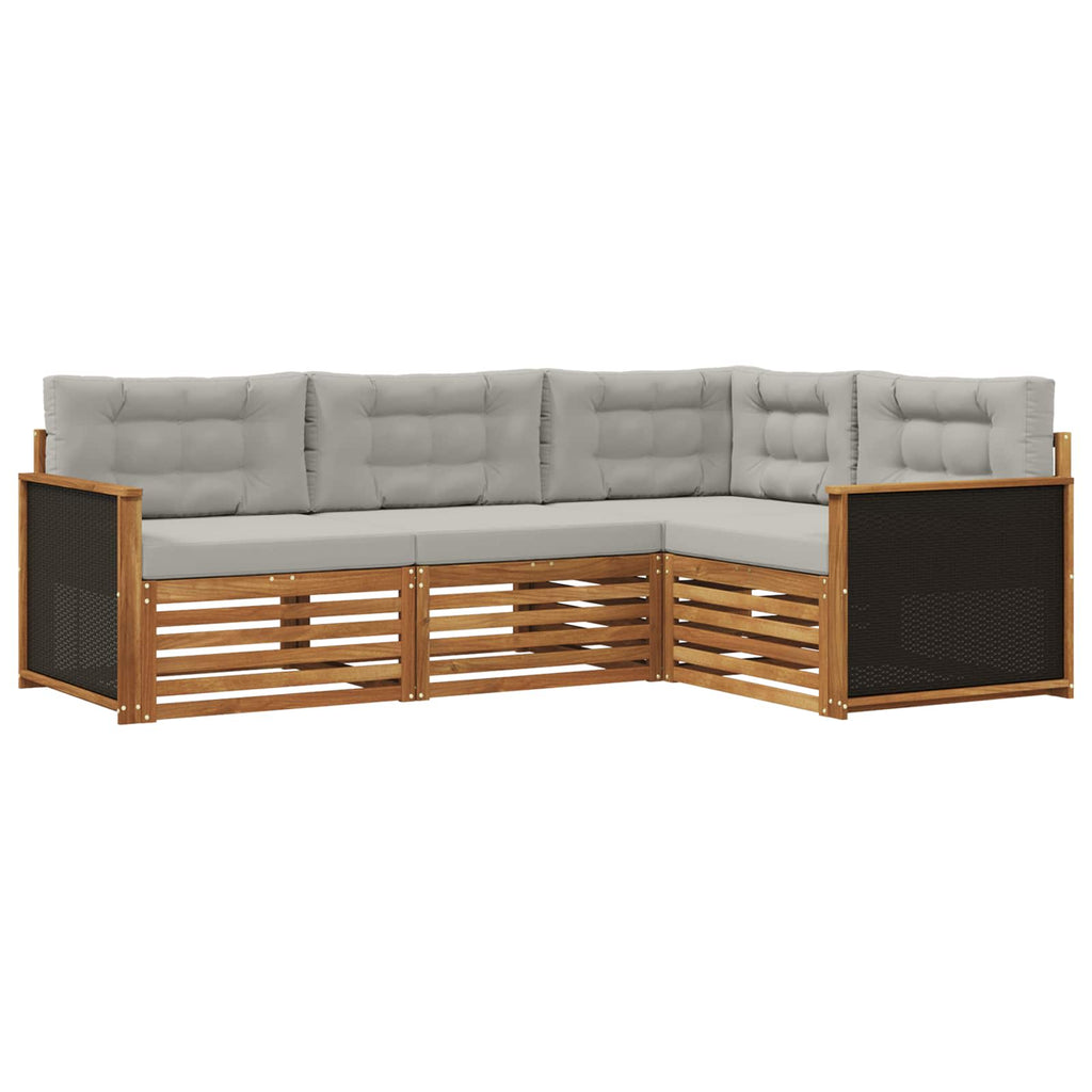 Outdoor-Sofagarnitur 4 pcs Natürlich und Hellgrau