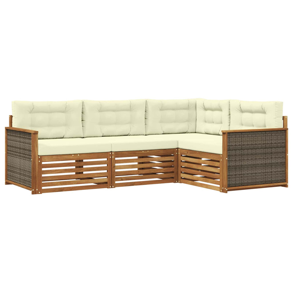 Outdoor-Sofagarnitur mit Kissen 4 pcs Natur und Creme