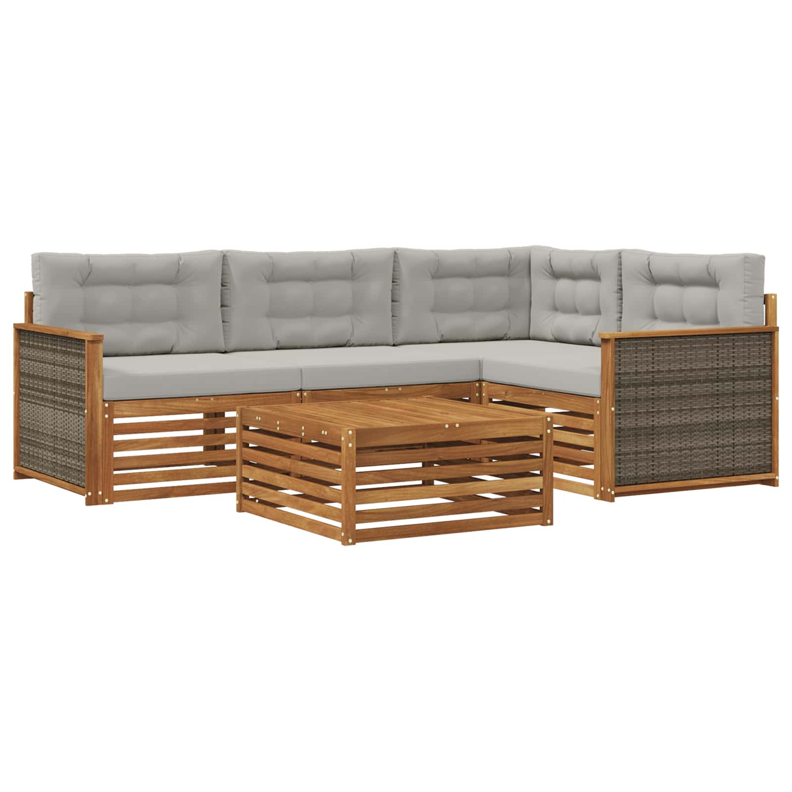 Outdoor-Sofagarnitur mit Kissen 5 pcs Natürlich und Hellgrau
