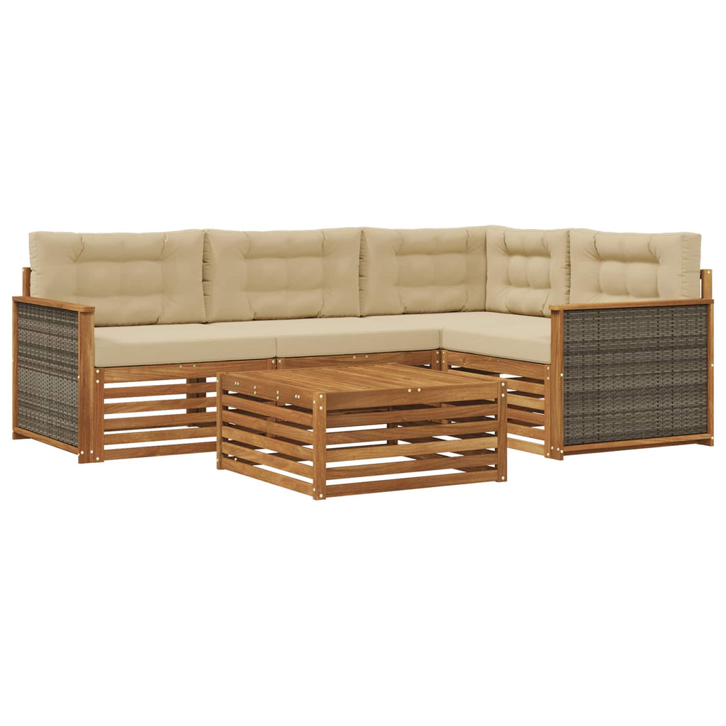 Outdoor-Sofagarnitur mit Kissen 5 pcs Natur und Beige