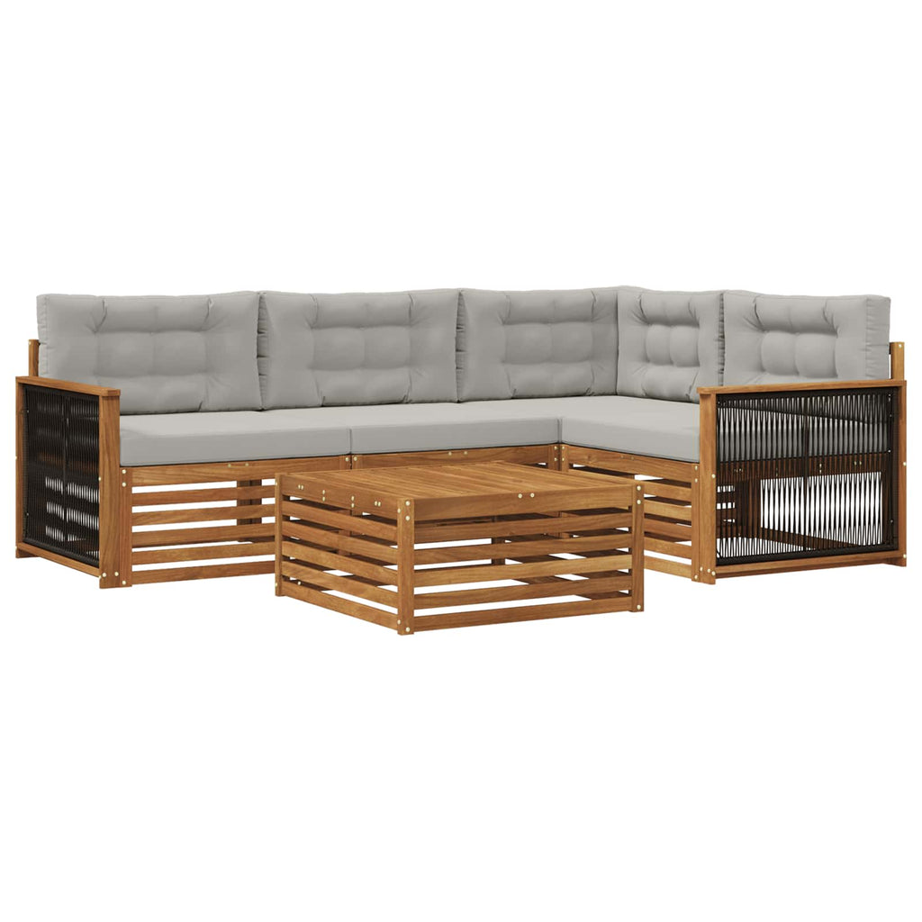 Outdoor-Sofagarnitur mit Kissen 5 pcs Natürlich und Hellgrau