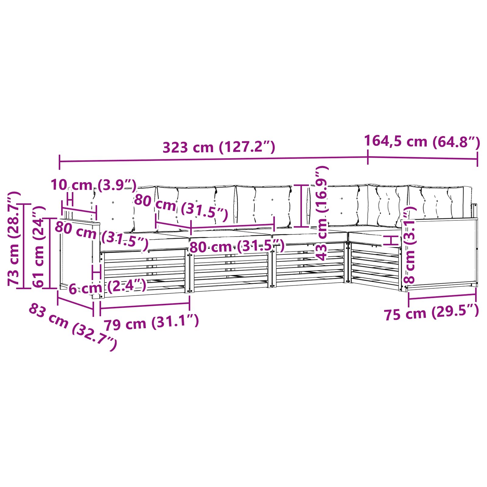 Outdoor-Sofagarnitur 5 pcs Natur und Anthrazit