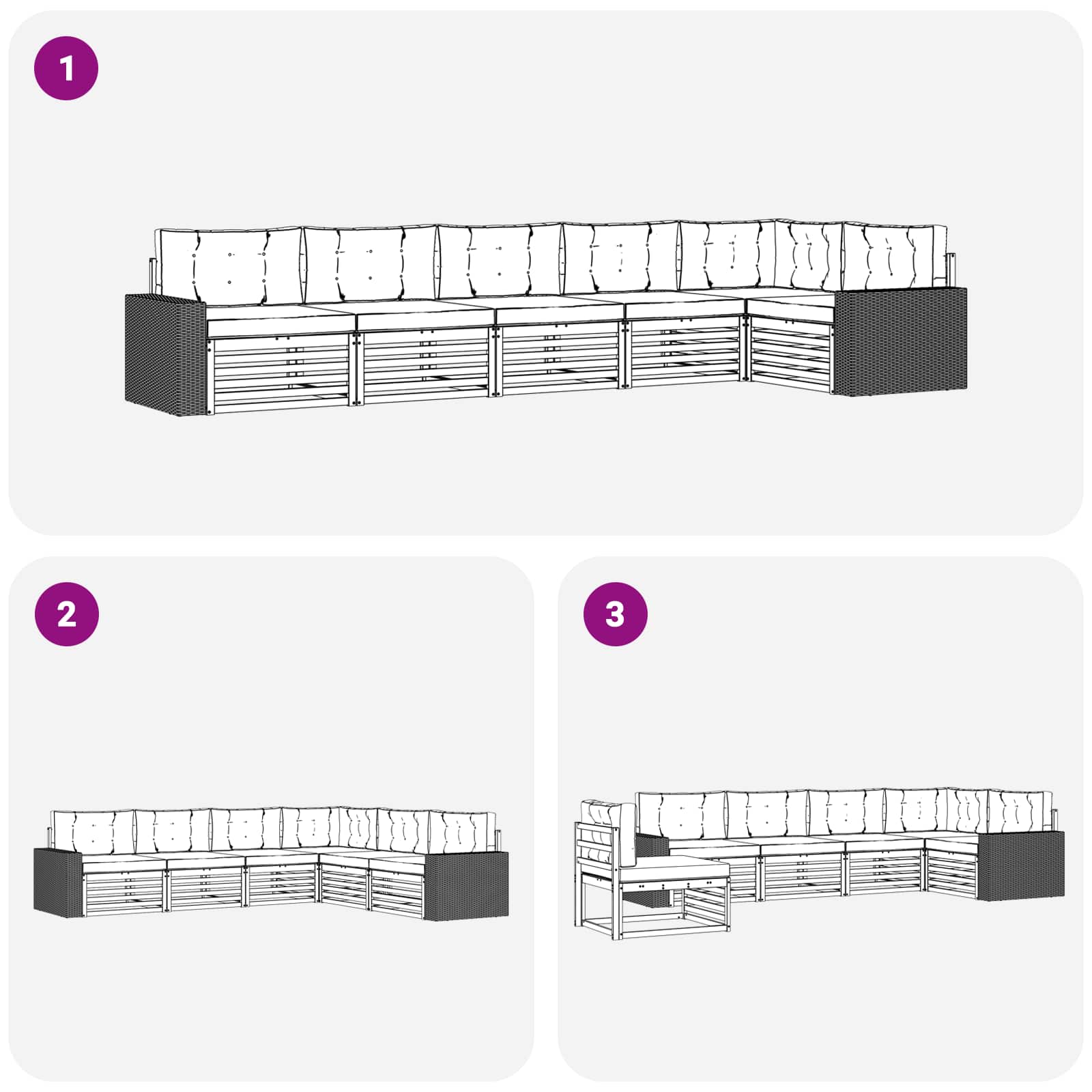 Outdoor-Sofagarnitur 6 pcs Natur und Creme 402 x 172,5 x 73 cm