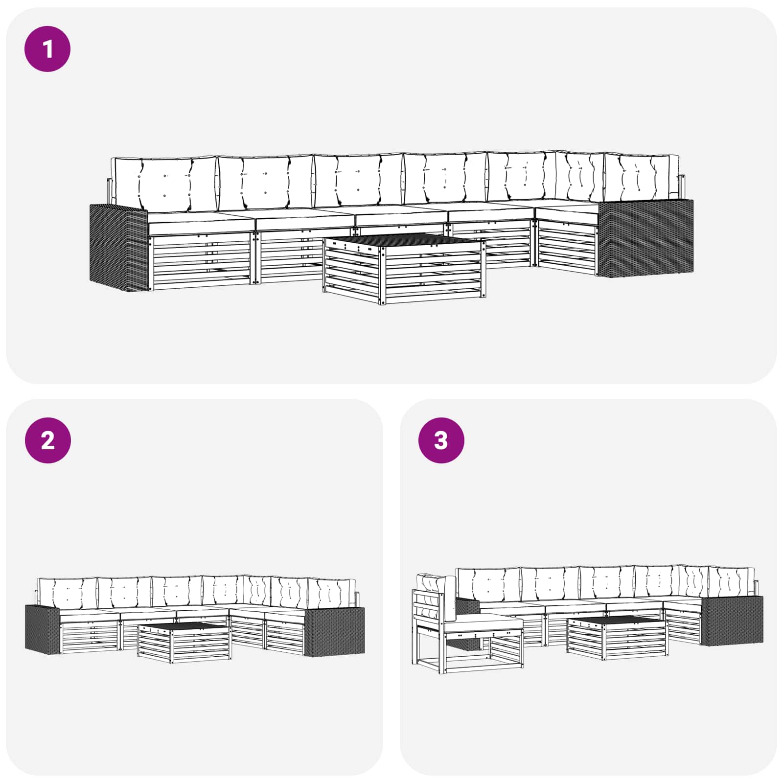 Outdoor-Sofagarnitur 7 pcs Natürlich und Hellgrau