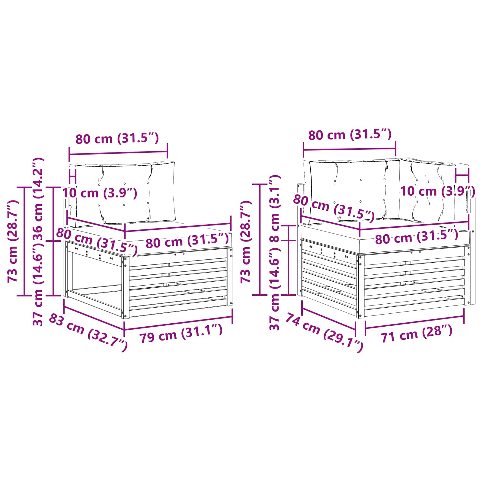 Outdoor-Sofagarnitur mit Kissen 7 pcs