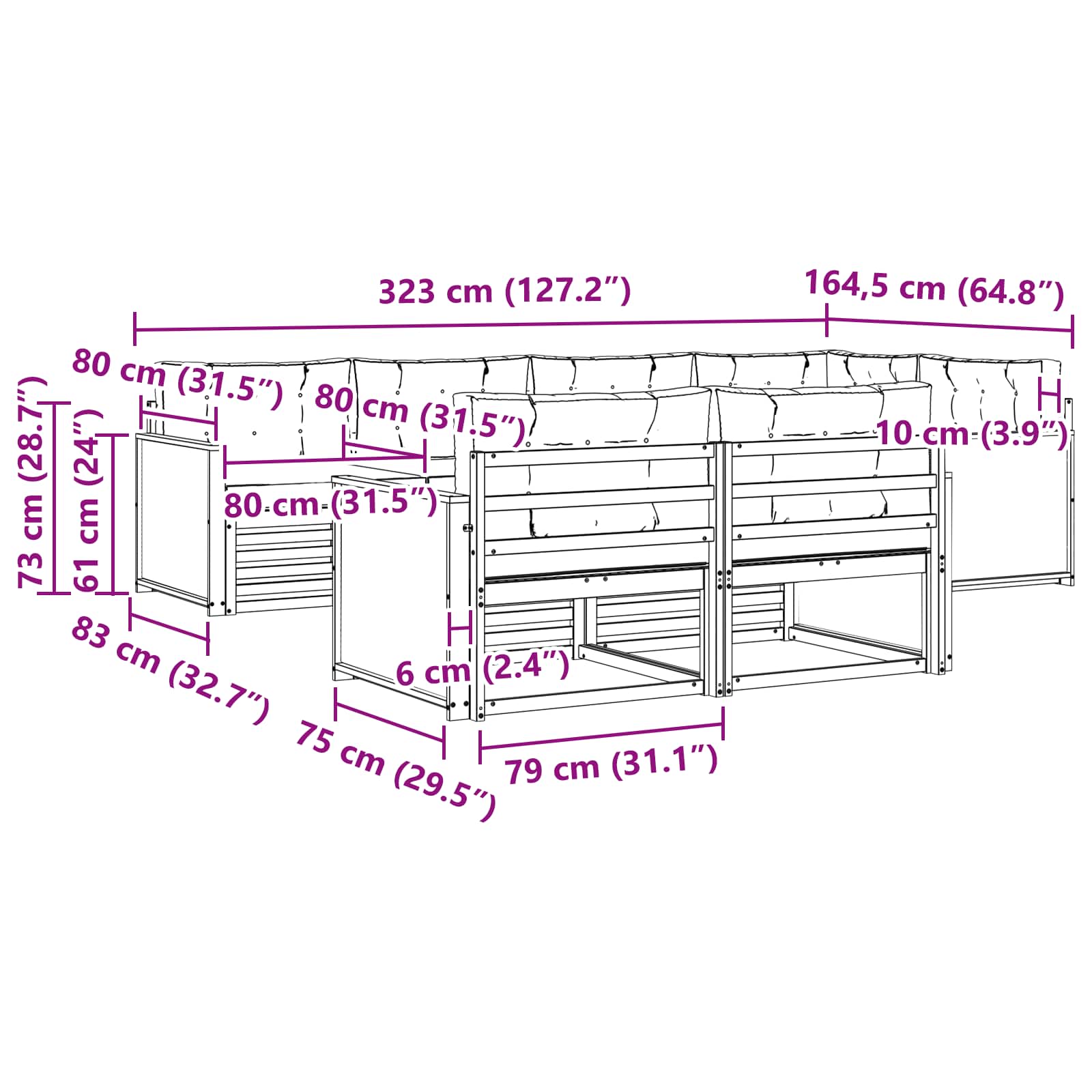 Outdoor-Sofagarnitur mit Kissen 7 pcs Natürlich und Hellgrau