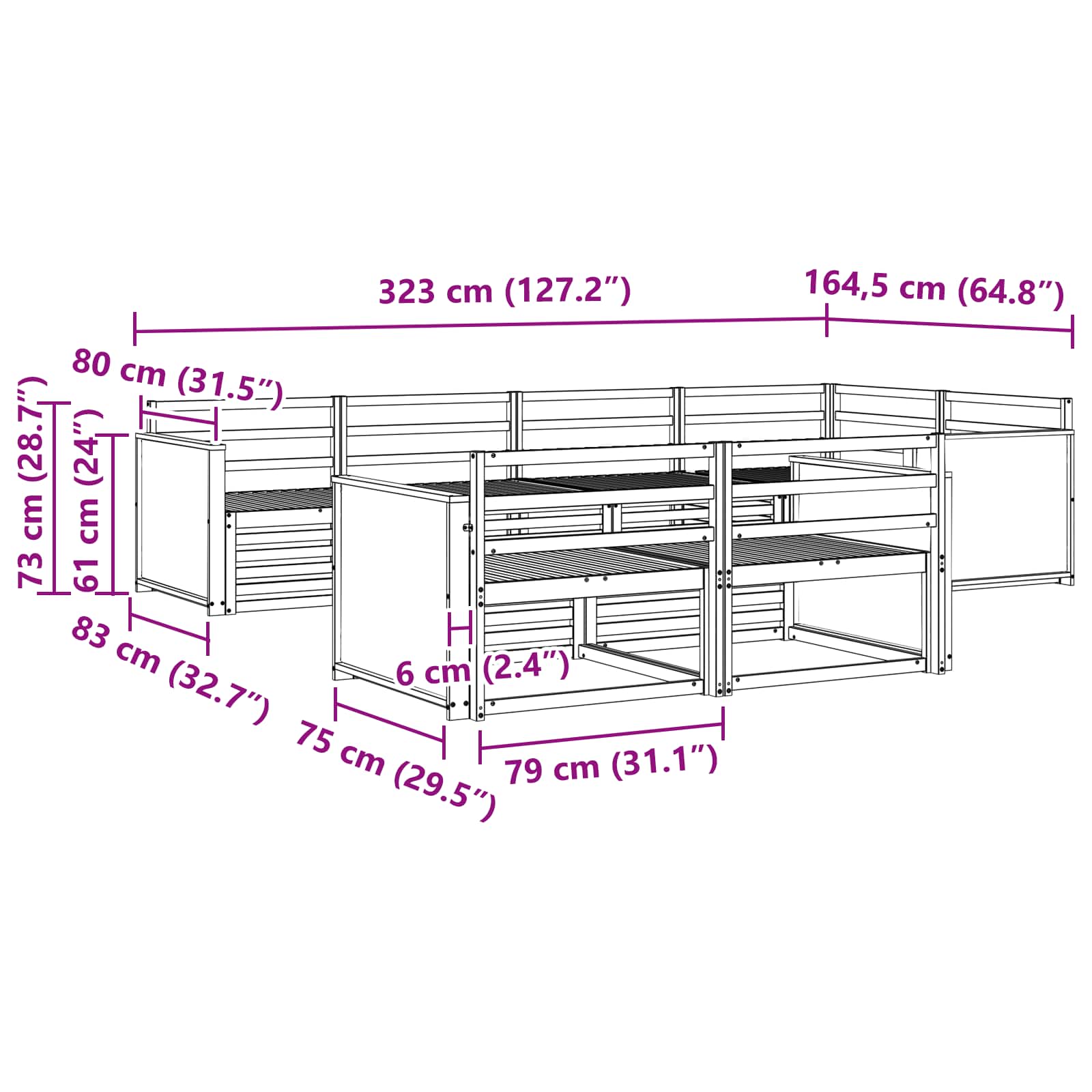 Outdoor-Sofagarnitur 7 pcs Natur