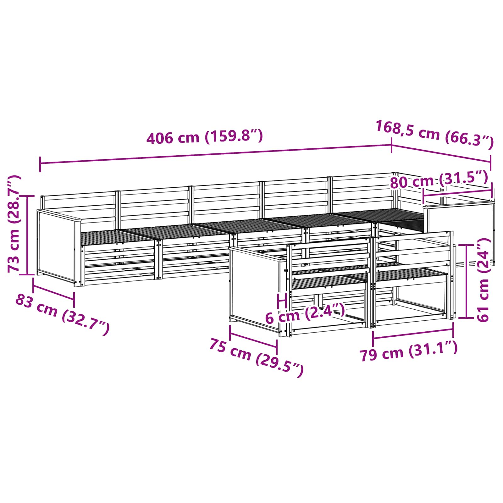Outdoor-Sofagarnitur 8 pcs Natur