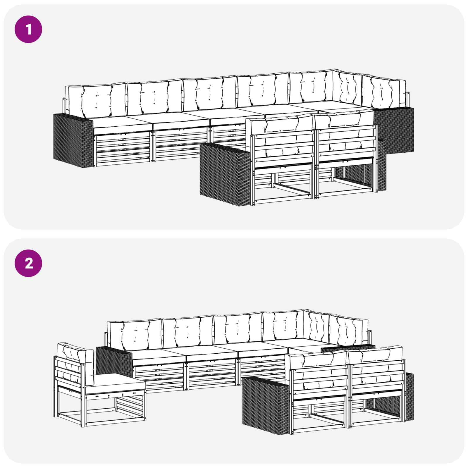 Outdoor-Sofagarnitur mit Kissen 8 pcs Natürlich und Hellgrau