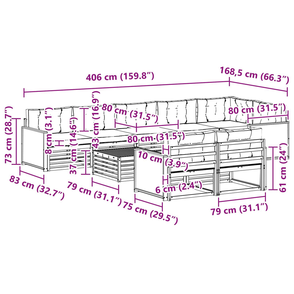 Outdoor-Sofagarnitur mit Kissen 9 pcs