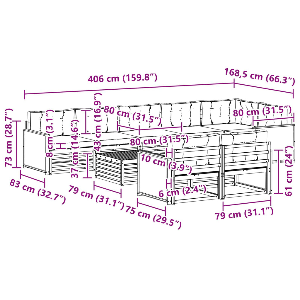 Outdoor-Sofagarnitur mit Kissen 9 pcs