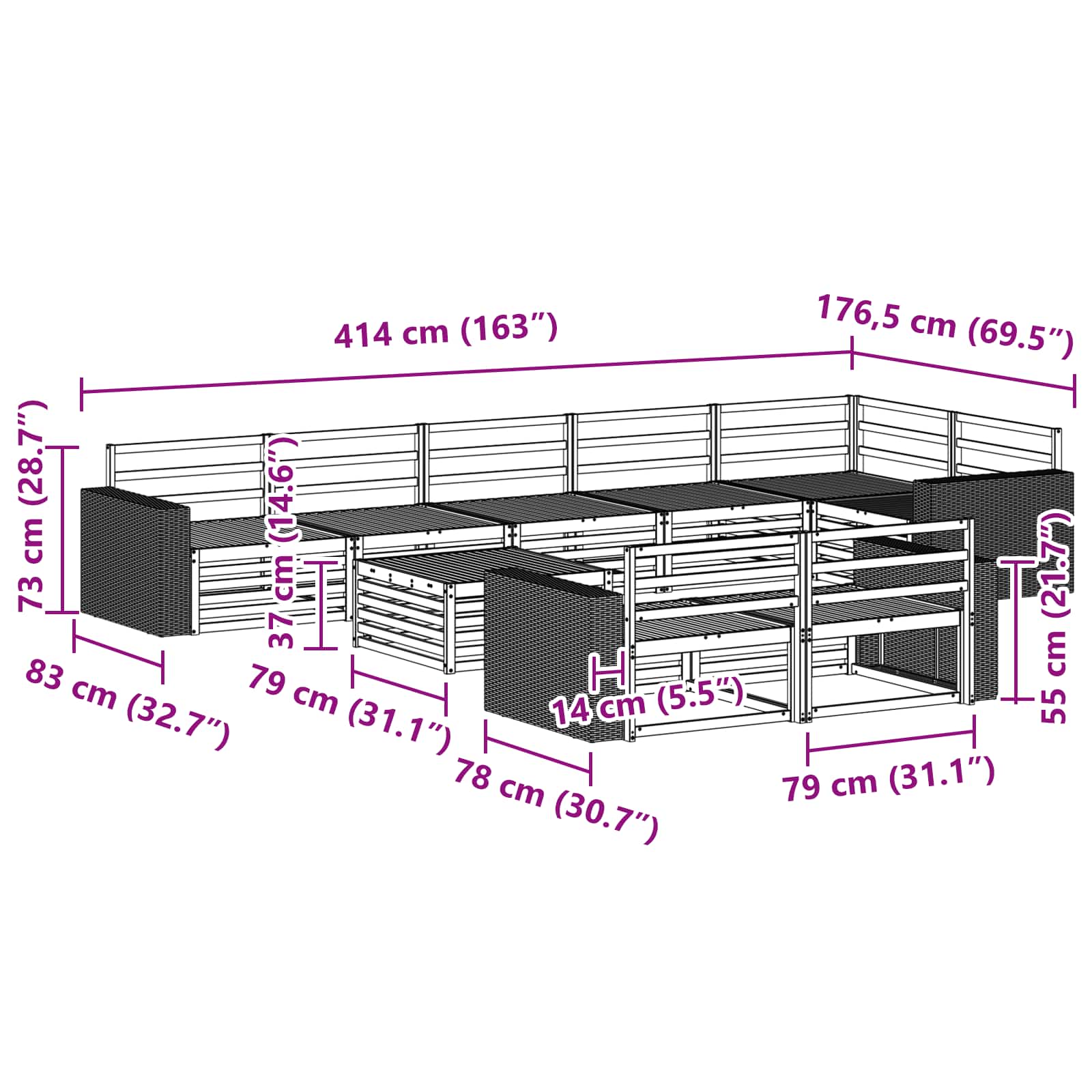 Outdoor-Sofagarnitur 9 pcs