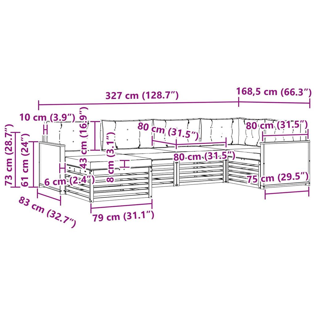 Outdoor-Sofagarnitur mit Kissen 6 pcs Natürlich und Hellgrau