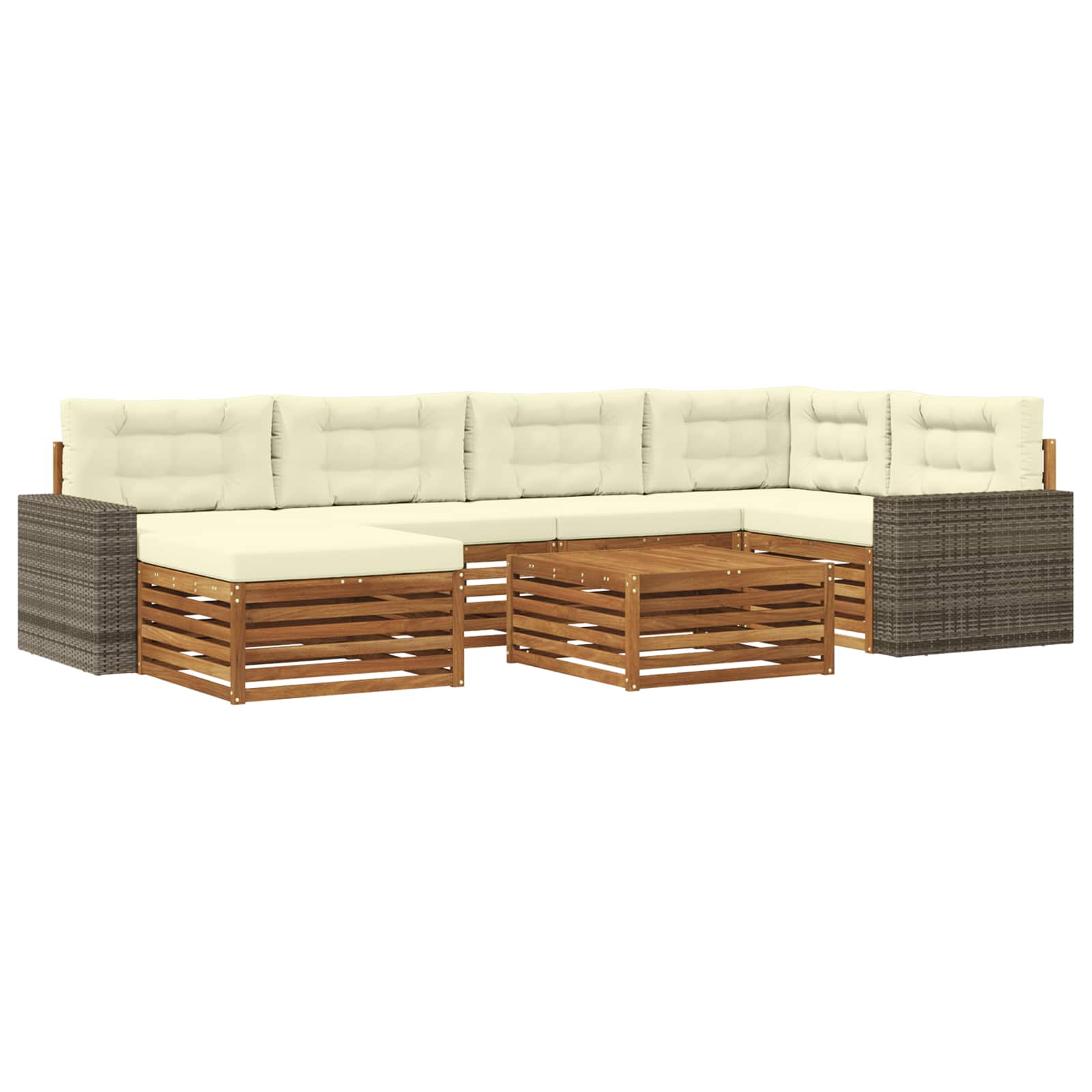 Outdoor-Sofagarnitur mit Kissen 7 pcs Natur und Creme