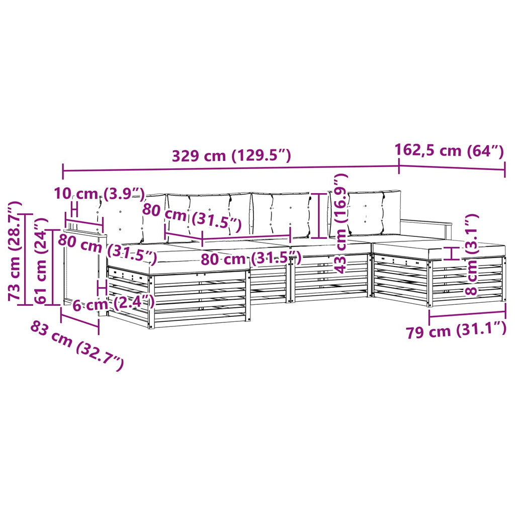 Sofagarnituren mit Kissen 6 pcs Massivholz Akazie