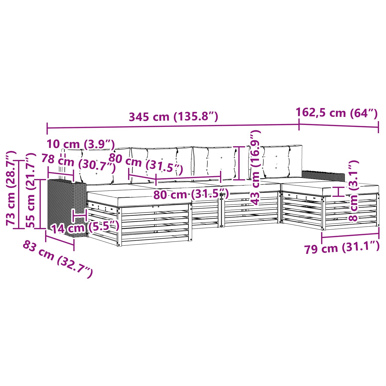 Sofagarnituren mit Kissen 6 pcs Massivholz Akazie