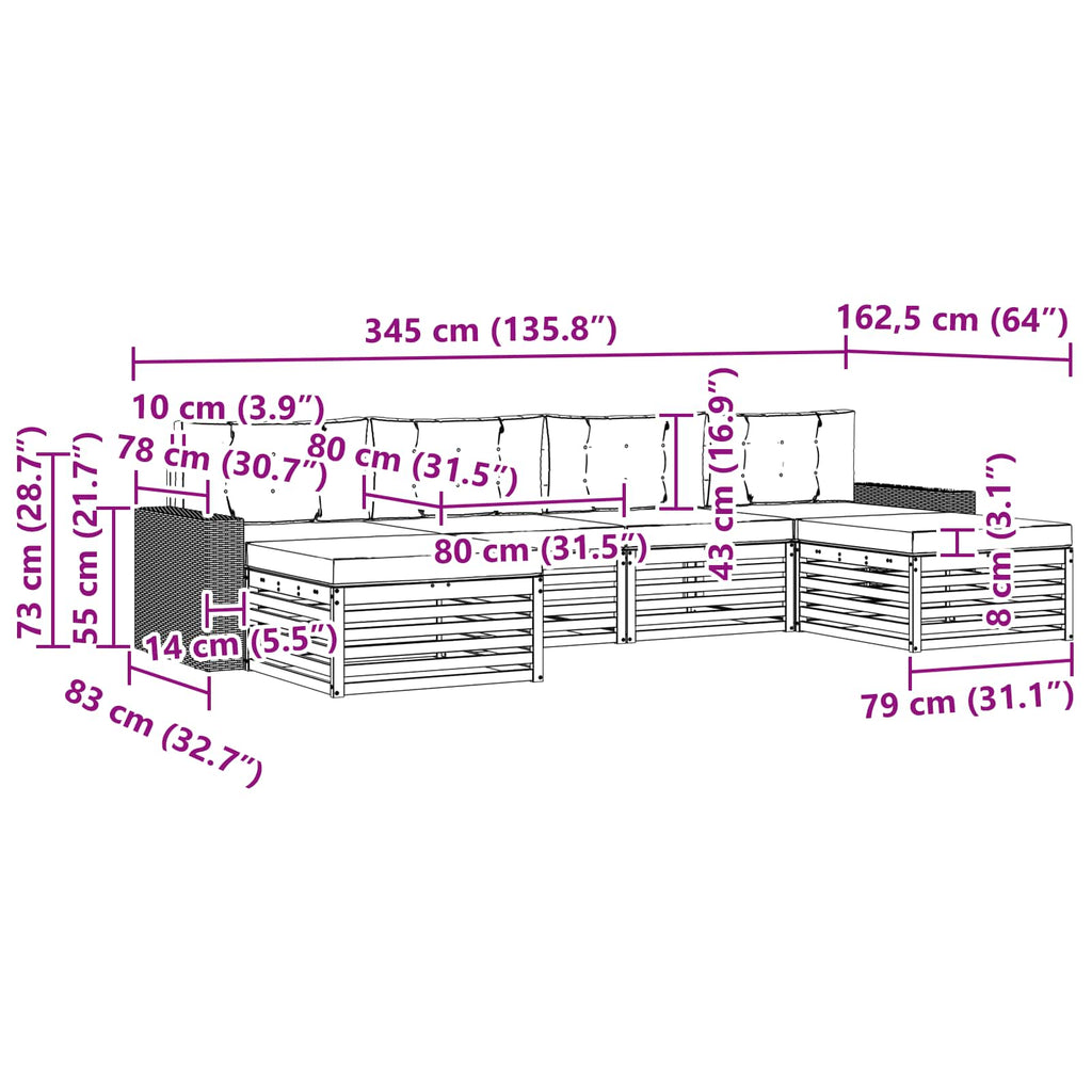 Sofagarnituren mit Kissen 6 pcs Massivholz Akazie