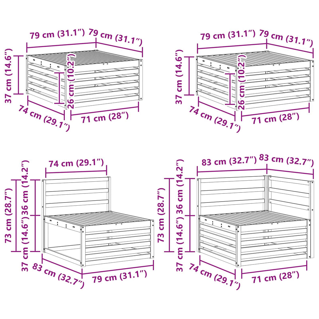 Outdoor-Sofagarnitur 9 pcs Natur Massivholz Akazie