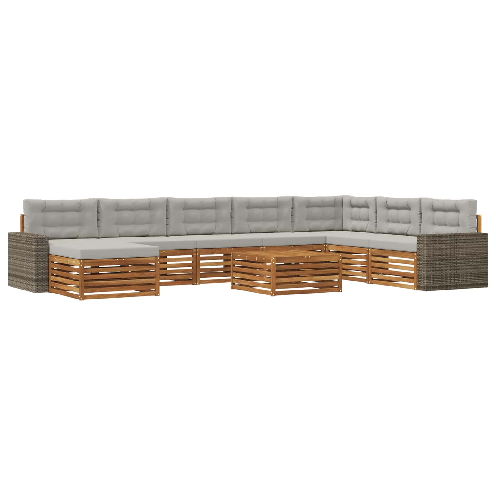Outdoor-Sofagarnitur mit Kissen 9 pcs Natürlich und Hellgrau
