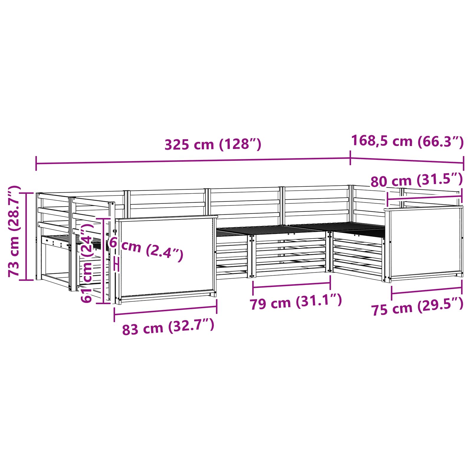 Outdoor-Sofagarnitur 6 pcs Natur